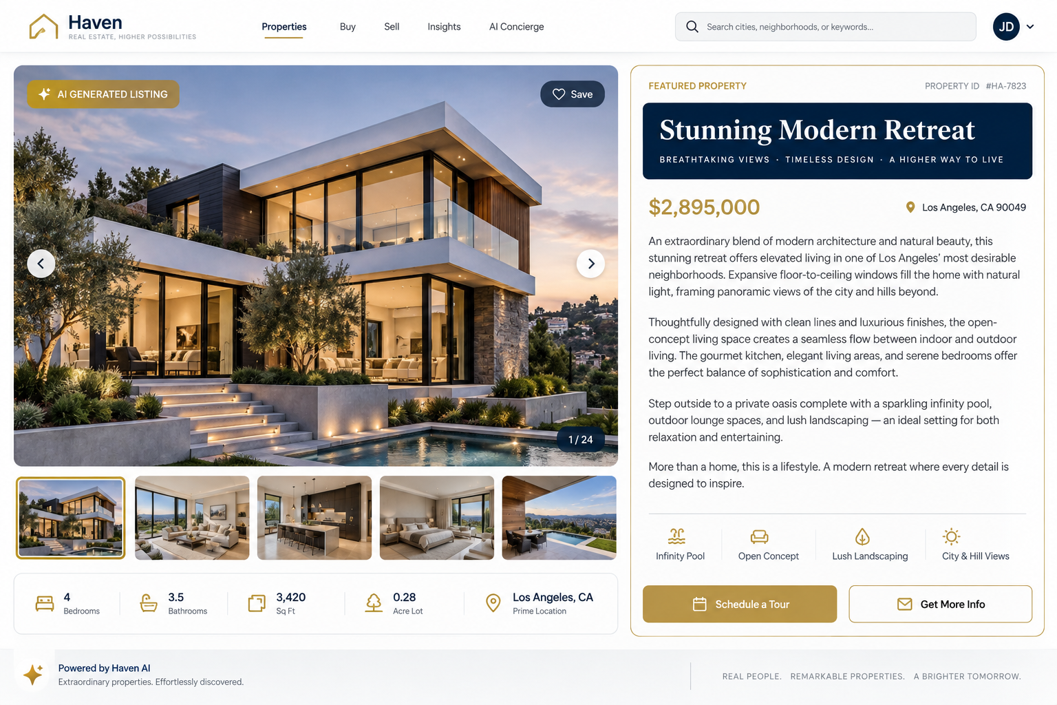 Example of an AI-generated MLS property listing description alongside a modern home photo